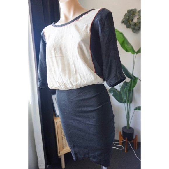 COUNTRY ROAD 8 silk blend TULIP skirt black blouse top puff sleeve VINTAGE RETRO - Picture 5 of 8